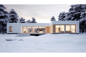 landscape house snow ai generated, an Architecture Photo by pikepicture