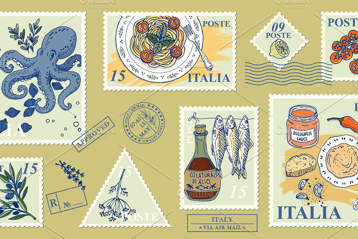 Italian pasta postage stamp, an Object Illustration by Zimages (Photo 2 of 3)