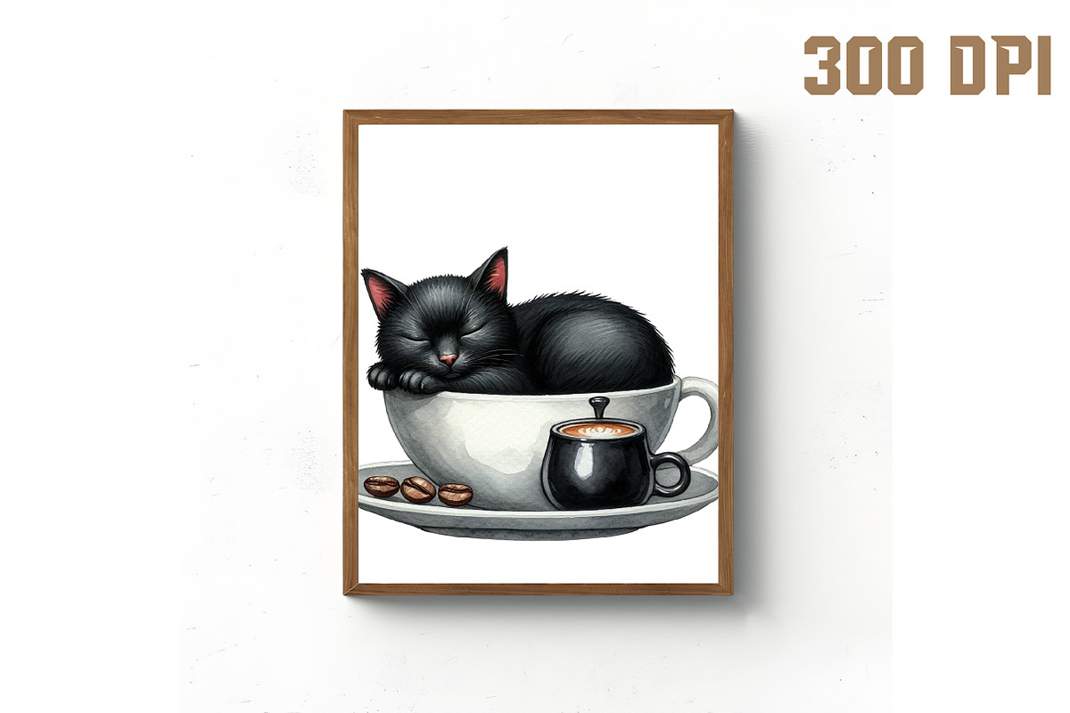 Cat Silhouette Love Coffee Clipart, an Illustration by Libby Wishes (Photo 8 of 12)