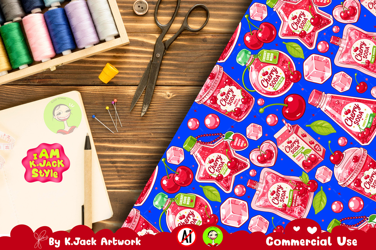 Cute Cherry Soda Seamless, a Background Graphic by K.JackArtwork (Photo 6 of 8)