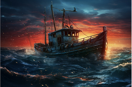 Spacious Fishing boat. Generate Ai, a Transportation Photo by Ylivdesign