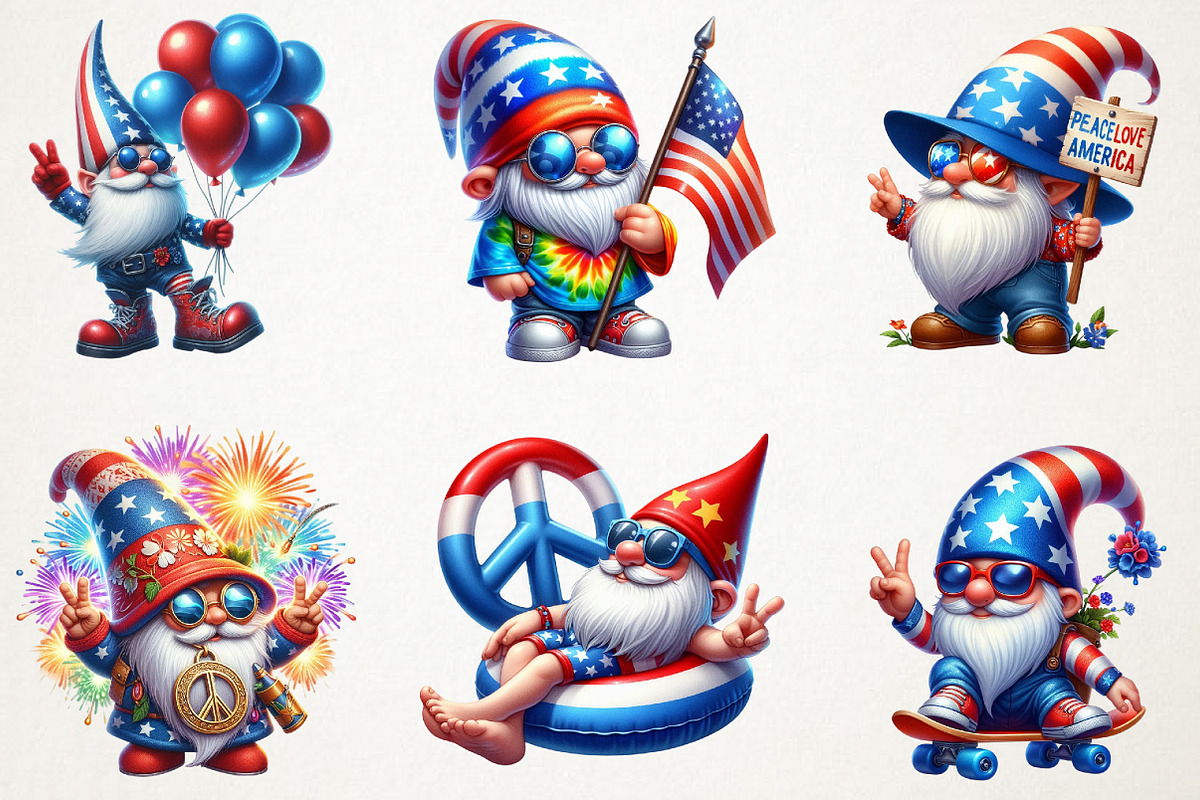 Groovy Patriotic Gnome Clipart, an Illustration by RobertsArt (Photo 4 of 7)