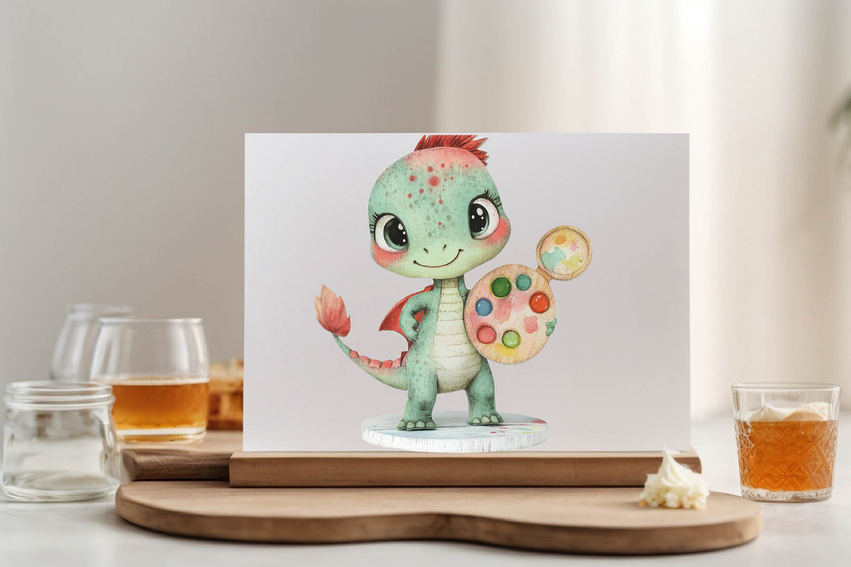 Cute Watercolor Dinosaur Clipart Bu, an Illustration by SVGArt (Photo 9 of 9)
