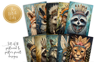 Boho Prairie Animal Postcards