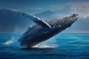 Humpback Whale Breaching Ocean Majes, a Photo by Pixeness Studio