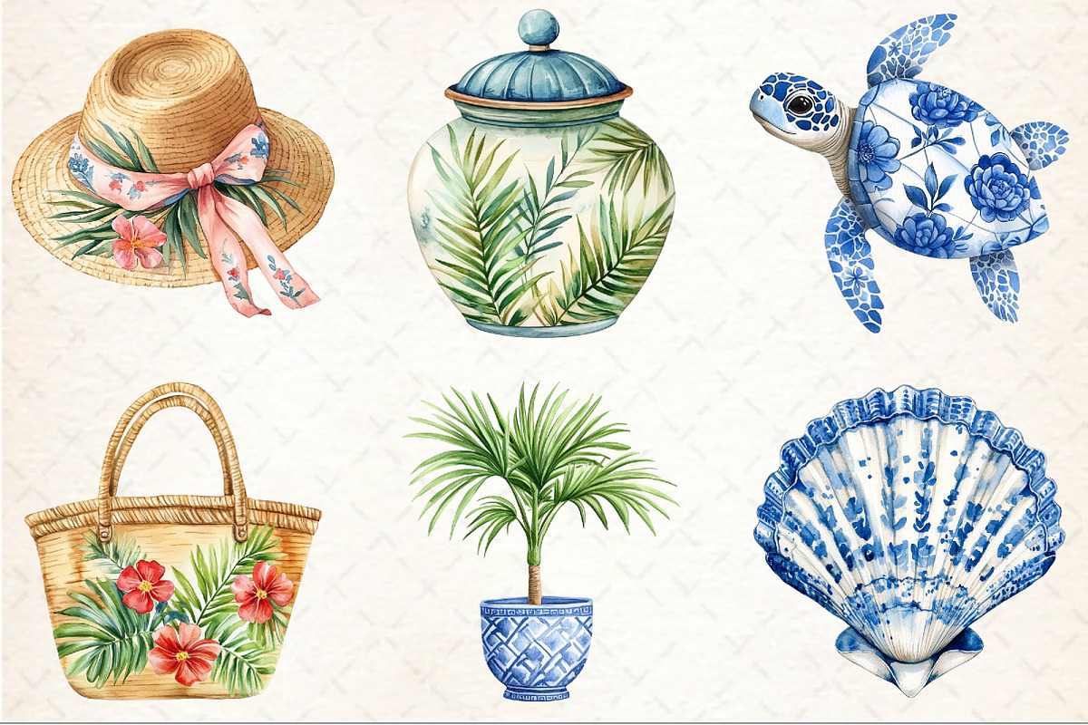 Tropical Chinoiserie Beach Clipart, an Illustration by Rose Art (Photo 3 of 4)