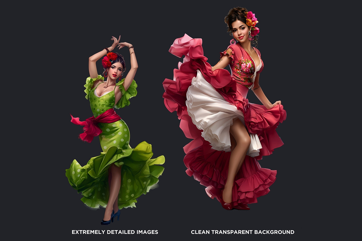 Flamenco dancer spanish woman Set, a Person Illustration by ThatsDesignArt (Photo 3 of 10)