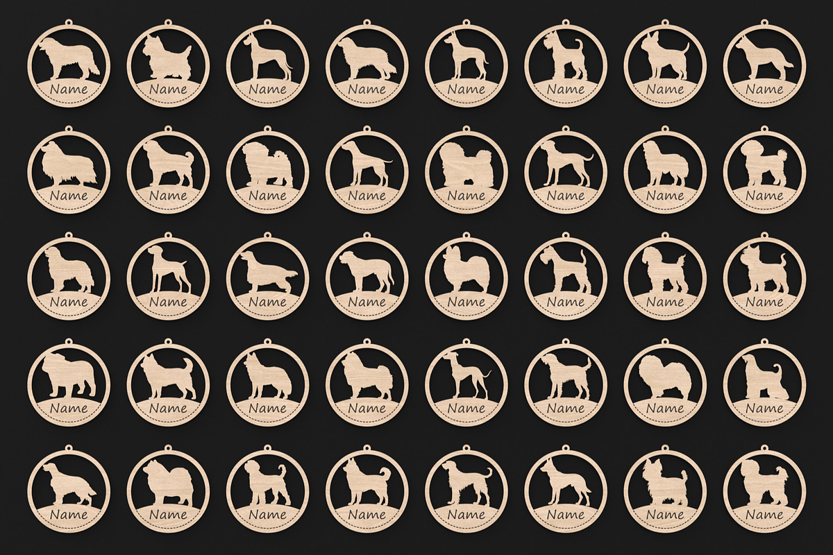 40 Custom Dog Ornaments Laser Files, an Object Graphic by ThemeXDigital (Photo 1 of 9)