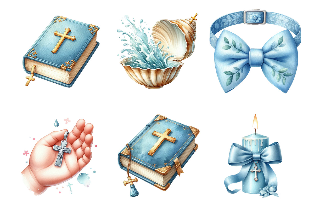 Baby Boy Baptism Watercolor Clipart, an Illustration by SinaCreation (Photo 3 of 5)