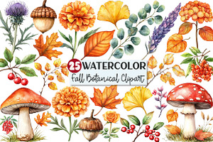 Watercolor Fall Botanical Clipart, an Illustration by Rose Art