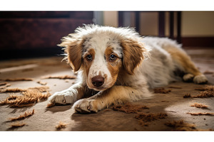 hair dirty carpet dog ai generated, an Animal Photo by pikepicture