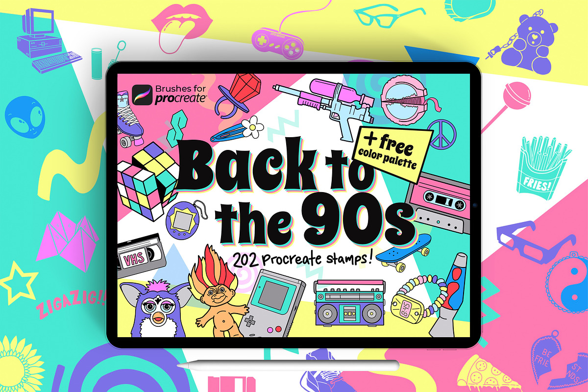 200+ Procreate 90s Retro Stamps, a Brush Add-On by laura.design