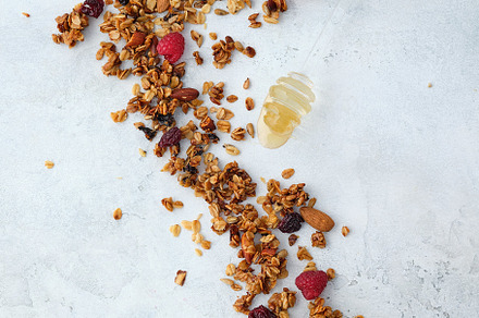Top view of granola ingredients and