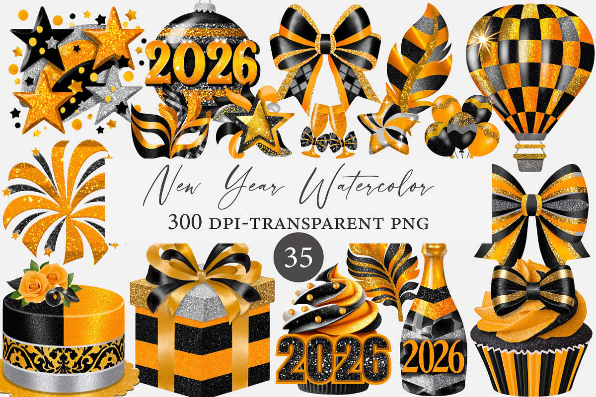 New Year Watercolor Clipart, an Illustration by Designworld (Photo 1 of 4)