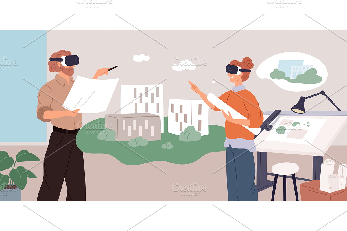 Architect shows project, an Object Illustration by YummyBuum