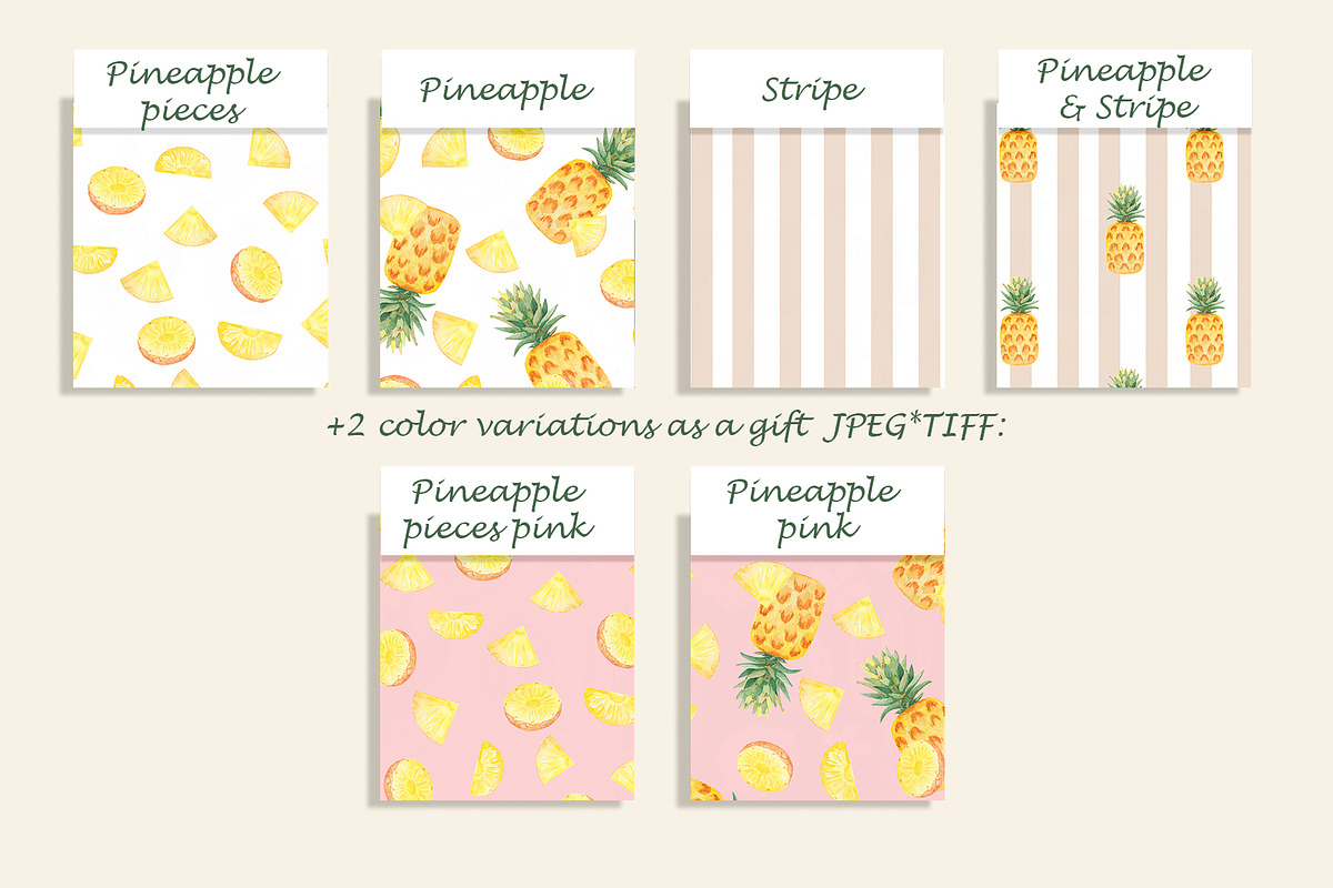 Watercolor Pineapple Patterns Set, a Pattern Graphic by Oksana Dovhopol Art (Photo 8 of 11)