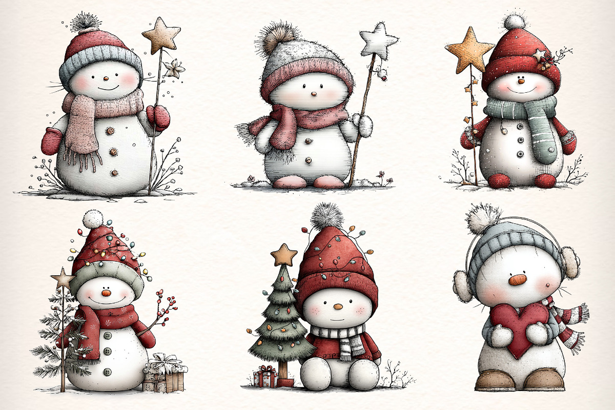 Whimsical Christmas Snowman Clipart, an Illustration by Dream Creation (Photo 2 of 7)