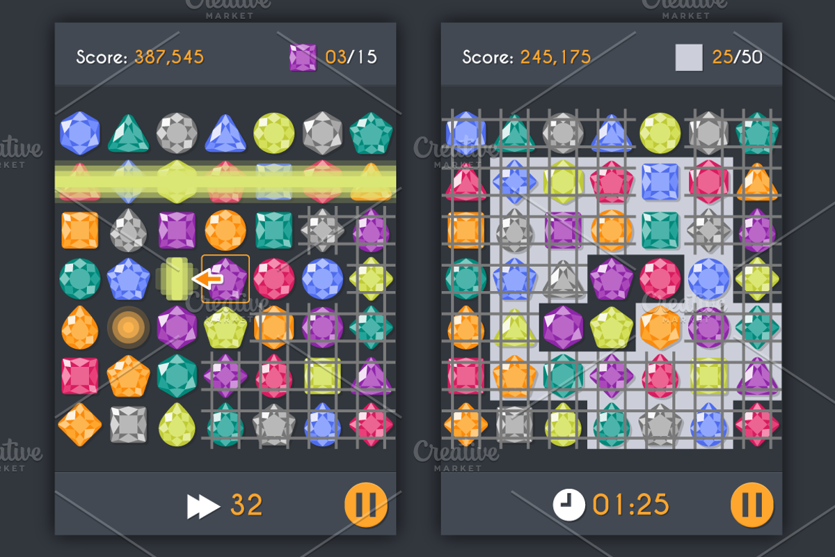 Match3 Gems Puzzle Game Assets Pack, an Object Graphic by Lianella's Shop (Photo 2 of 5)