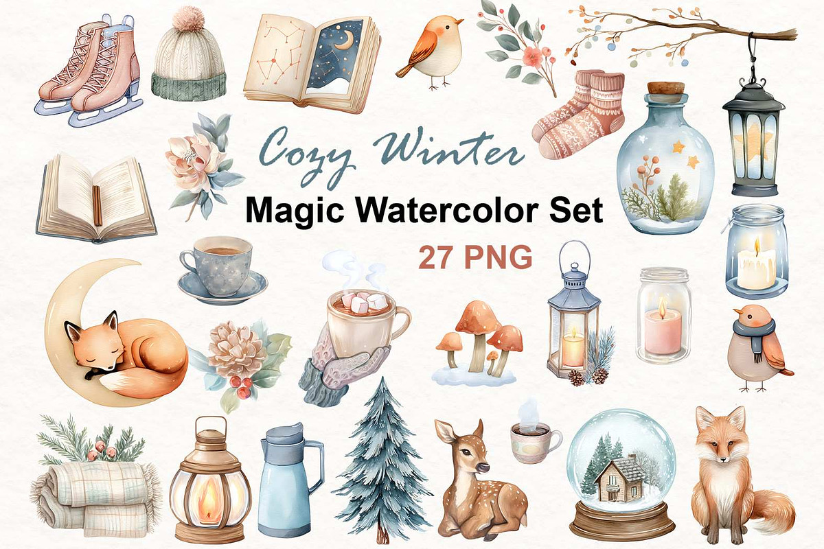 Winter Watercolor Clipart, an Illustration by PassionPNGcreation (Photo 1 of 2)