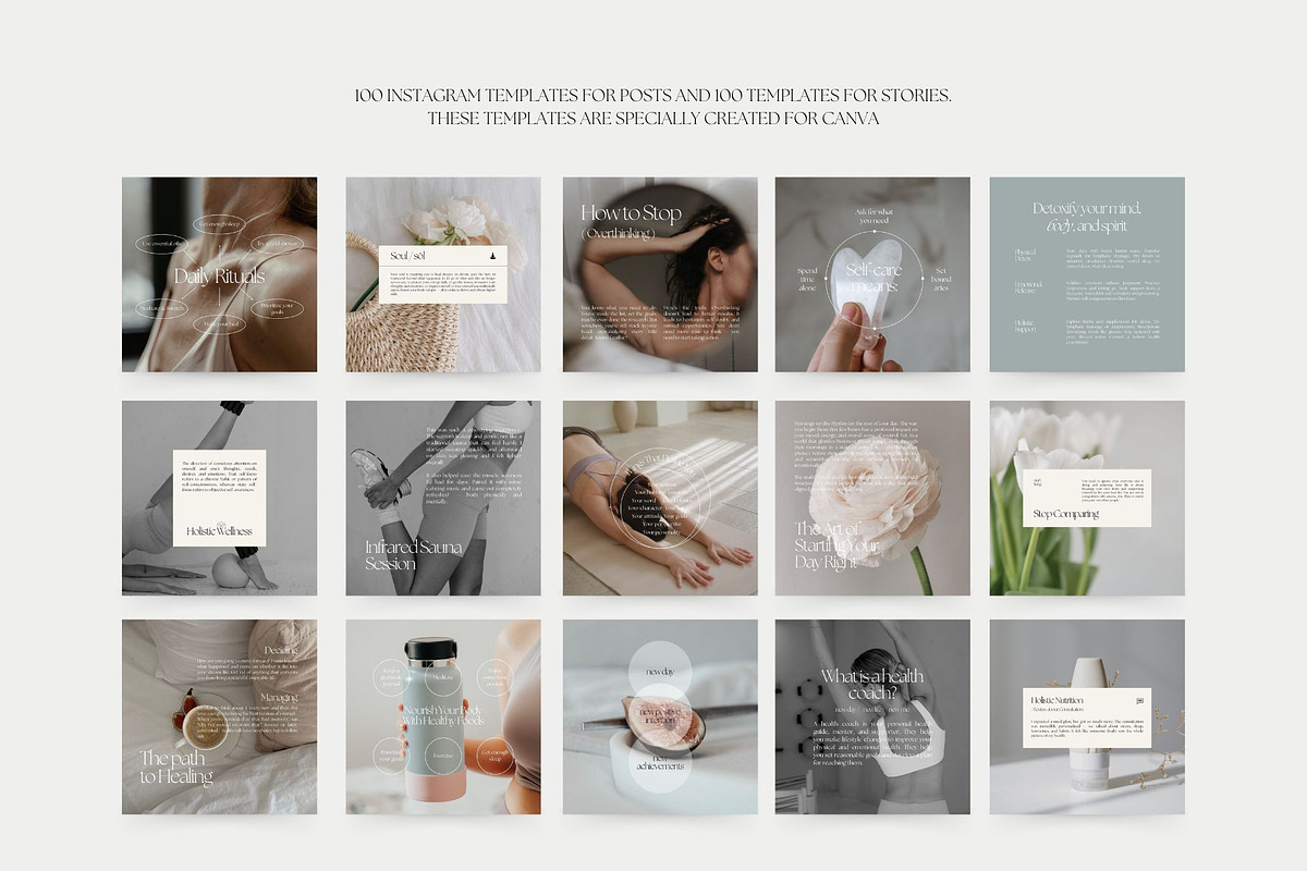 600 Wellness Instagram Templates for Coaches | Canva Bundle