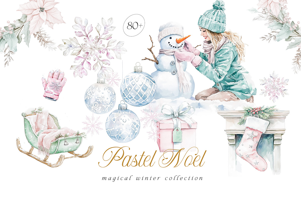 Pastel Noel - Magical Winter Set, a Seasonal Illustration by studioequinox (Photo 1 of 10)