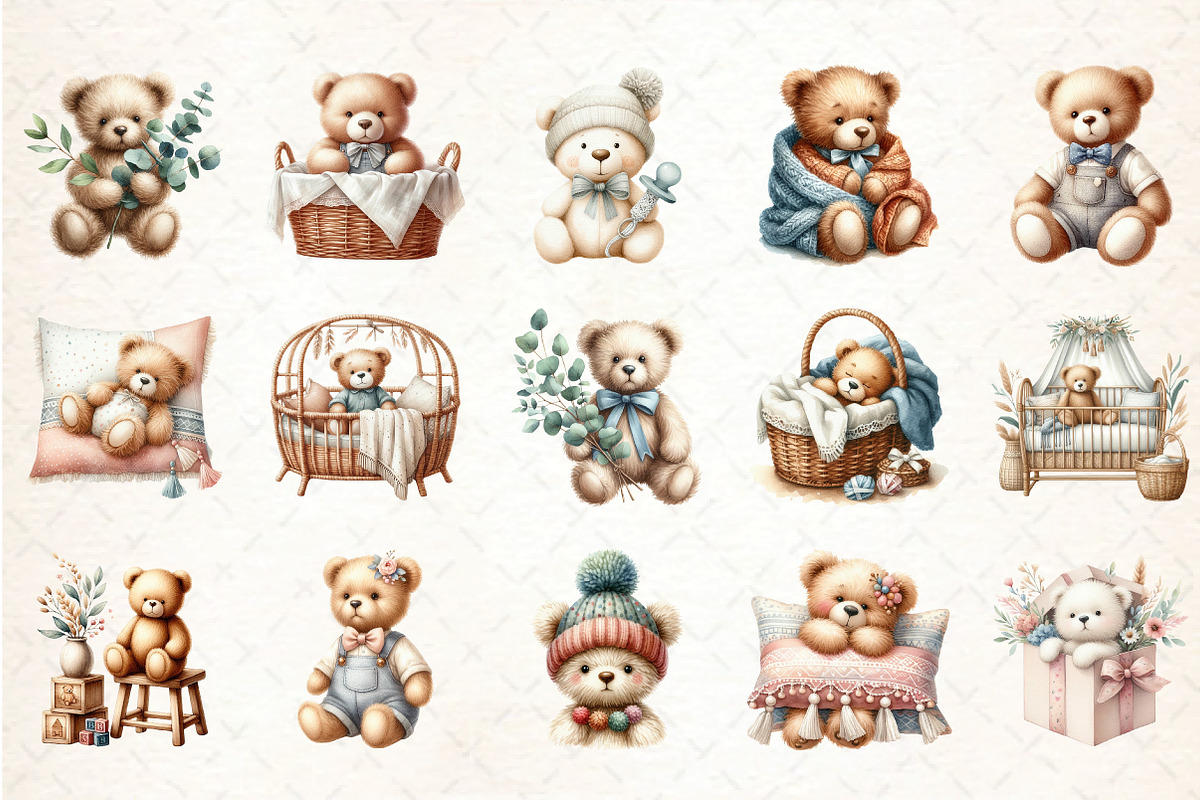 Nursery Teddy Bear Boho Clipart, an Illustration by DreamCafeArt (Photo 2 of 5)
