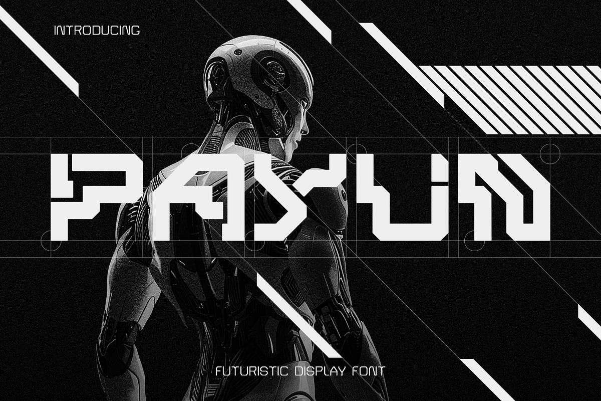PAYUN - Futuristic Display Font, a Sans Serif Font by Hello Muh (Photo 1 of 6)