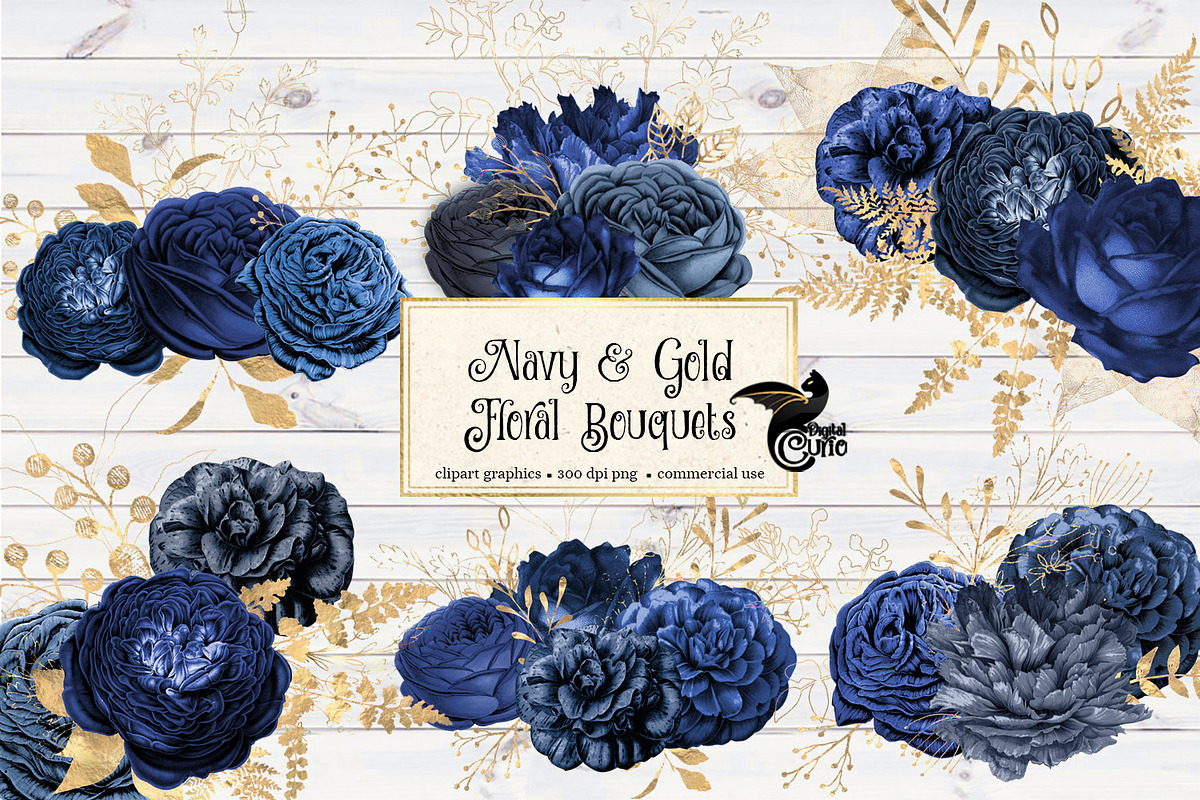 Navy and Gold Floral Bouquets, an Illustration by Digital Curio (Photo 2 of 2)