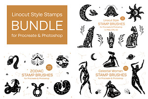 Linocut Style Stamp Brushes Bundle