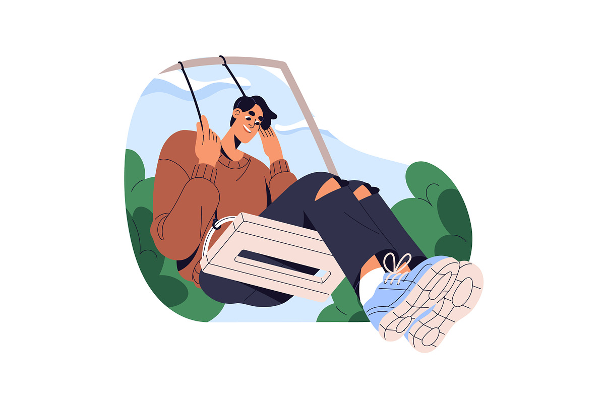 Happy people on swings in nature set, a Person Illustration by PaperTrident (Photo 7 of 7)