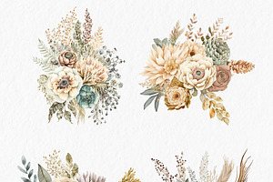 Beige Flowers Watercolor Clipart PNG