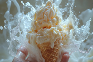 Delicious ice cream cone splashing i, a Photo by Tanuart