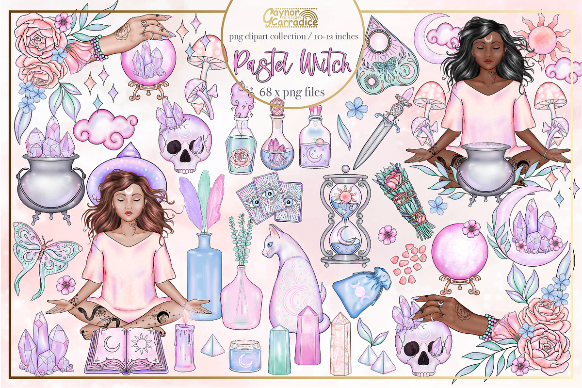 Pastel Witch clipart collection, an Illustration by Gaynor Carradice Designs (Photo 1 of 4)