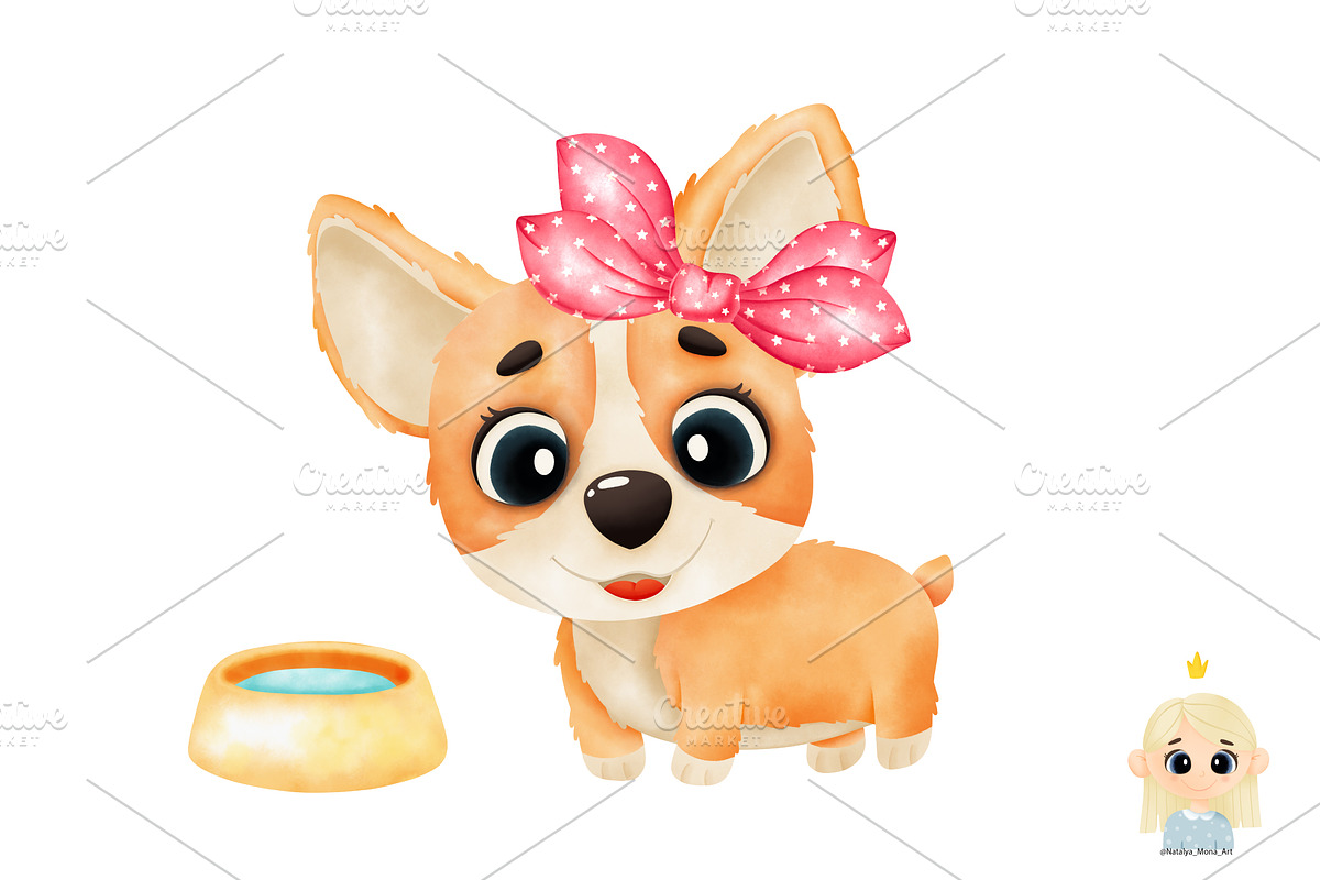 Watercolor Corgi Clipart., an Animal Illustration by Natalya_Mona_Art (Photo 2 of 4)