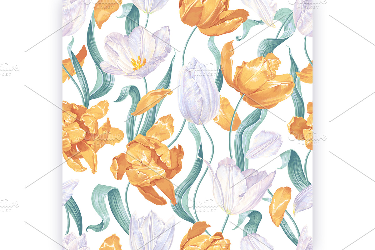 Light Yellow-White Tulips Pattern, a Pattern Graphic by MarynaPetrovska (Photo 4 of 10)