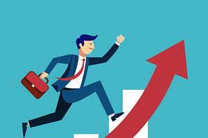 Businessman jumping on growth chart, a Person Illustration by SouravDesign