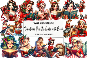 Christmas Pin Up Girls with Book, an Illustration by DreamArtGraphic