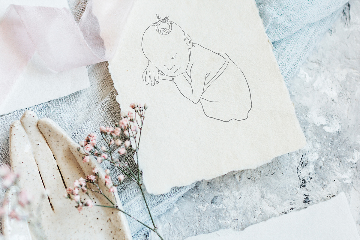 Newborn Line Art Clipart, a Person Illustration by natalisart (Photo 9 of 10)