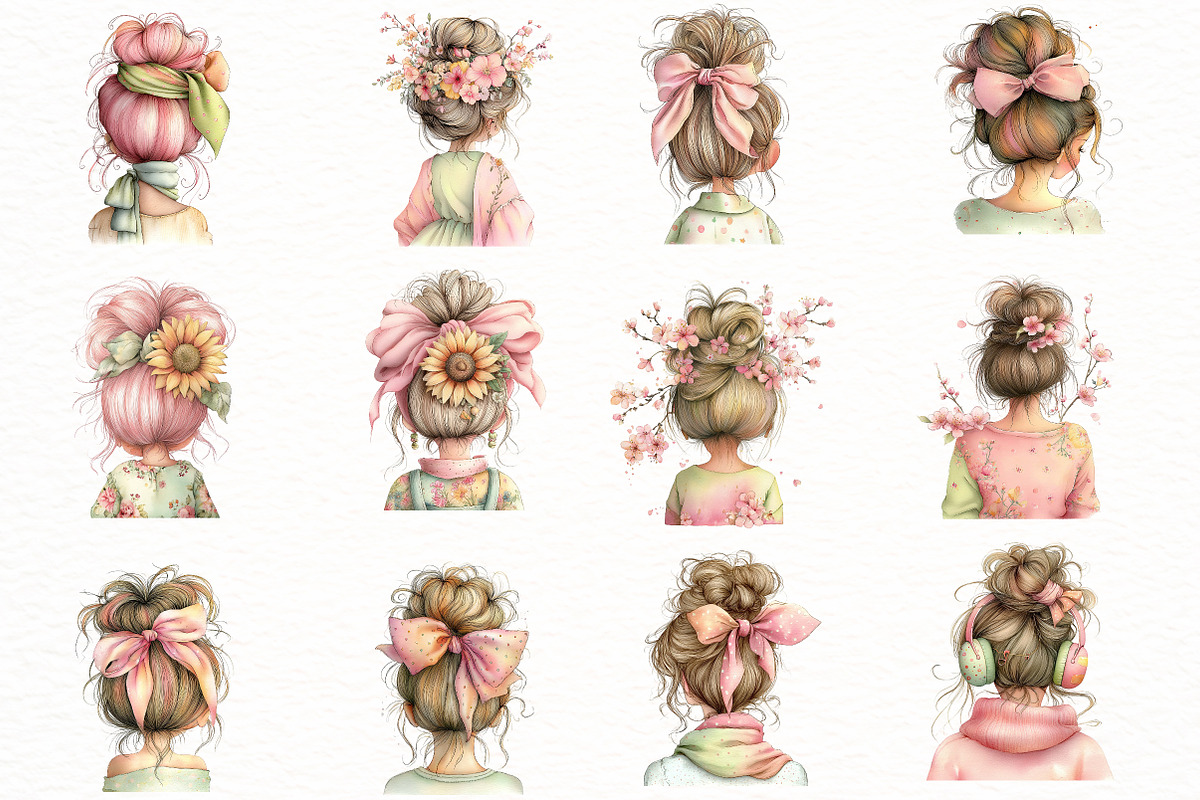 Messy Bun Spring Girls Clipart, an Illustration by Designworld (Photo 3 of 8)