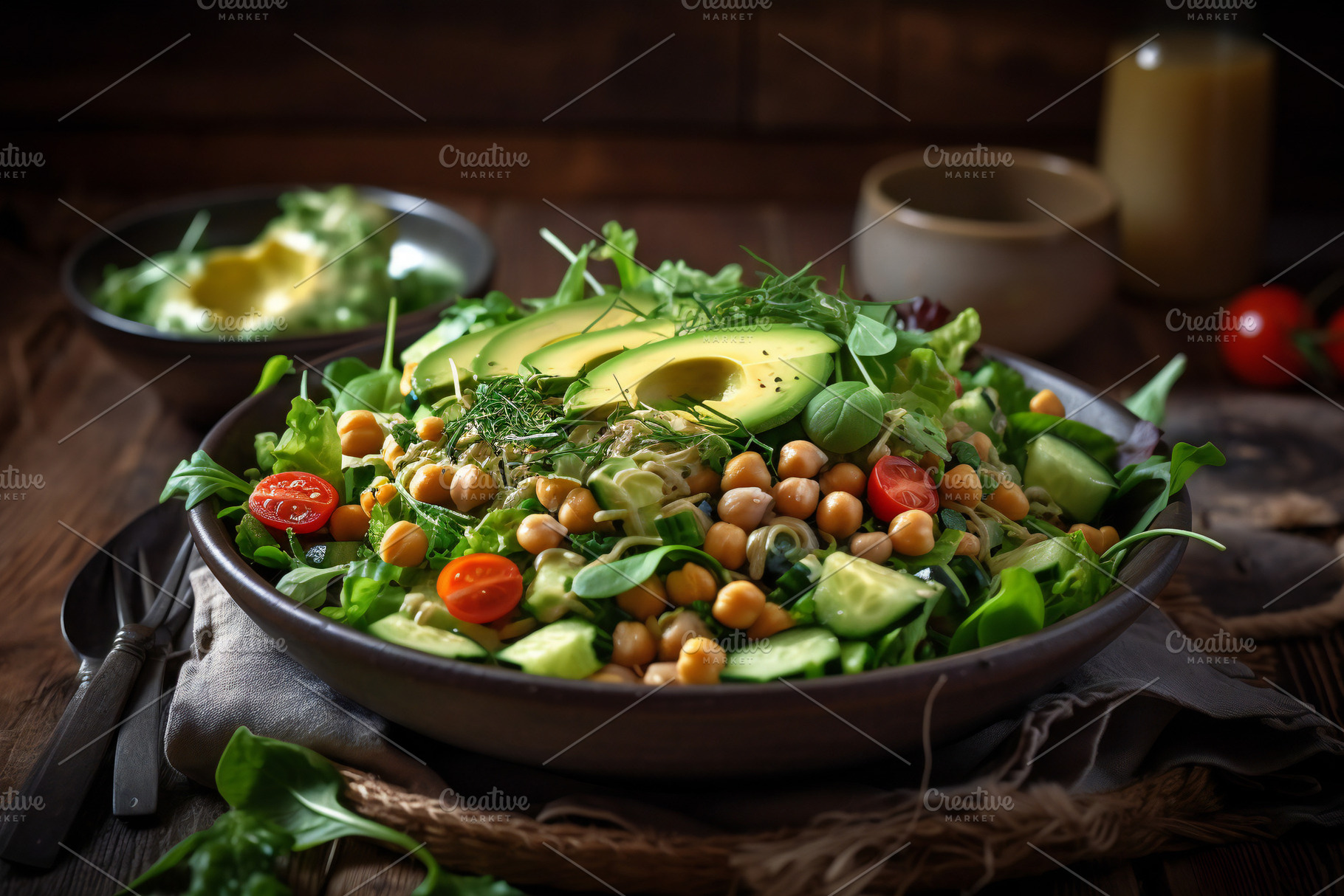 Green vegetable salad with chickpea, a Photo by Grafvision photography