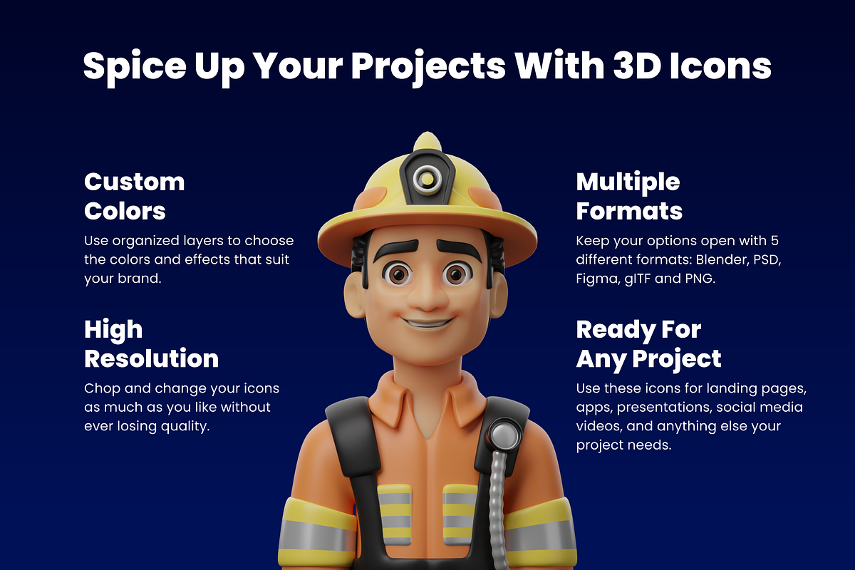 3D Character (Professions) Icon Set, a Characters & Person 3D Model by Flat Icons (Photo 3 of 8)
