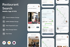 Restaurant Search Mobile App UI Kit, an UI Kit Template by Betush