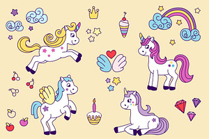 Unicorns Vector Set Alphabet Bonus