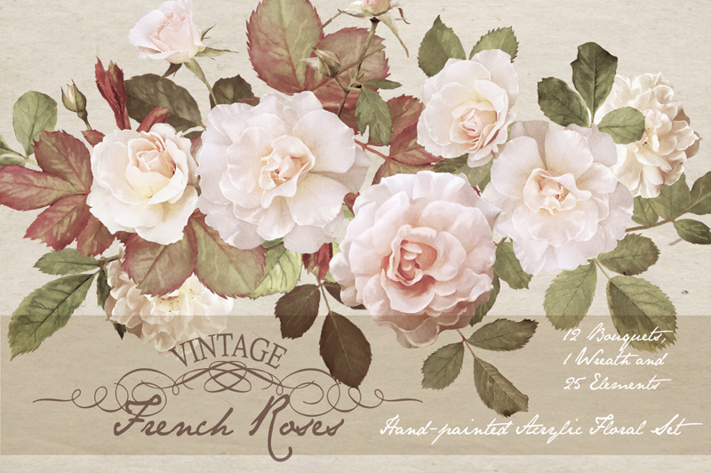 Vintage French Roses - Acrylic Paint, a Decorative Illustration by ...