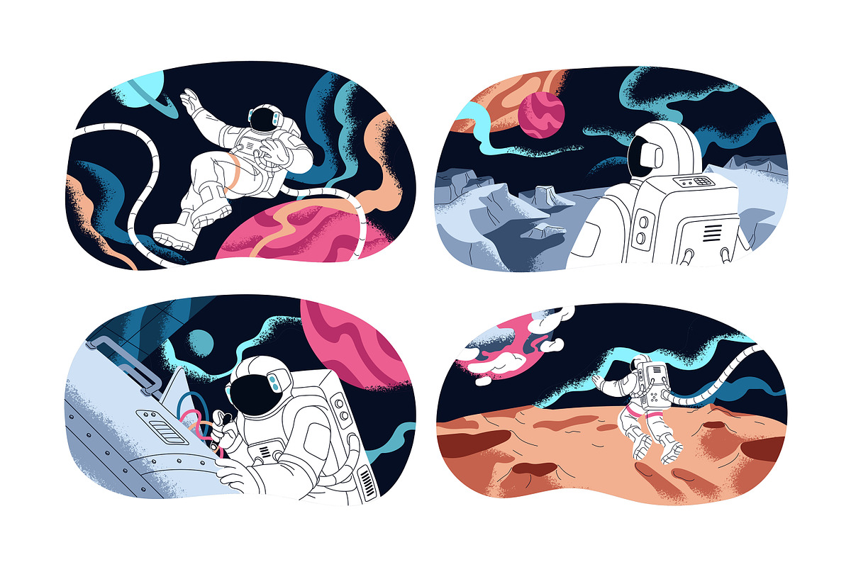 Astronauts exploring outer space set, a Person Illustration by PaperTrident (Photo 1 of 5)