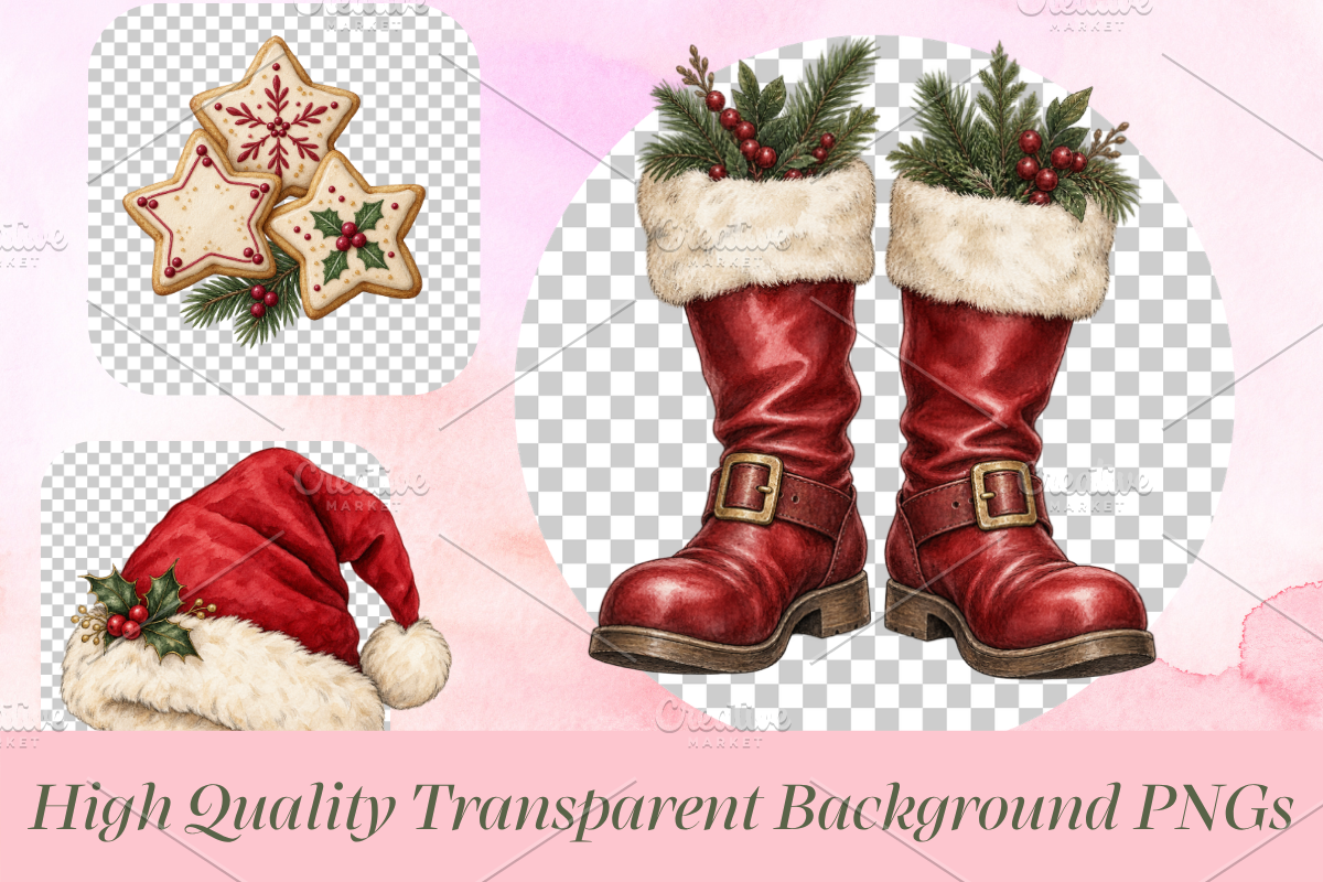 Watercolor Christmas Decor Clipart 1, a Seasonal Illustration by Ink Gallery (Photo 3 of 8)