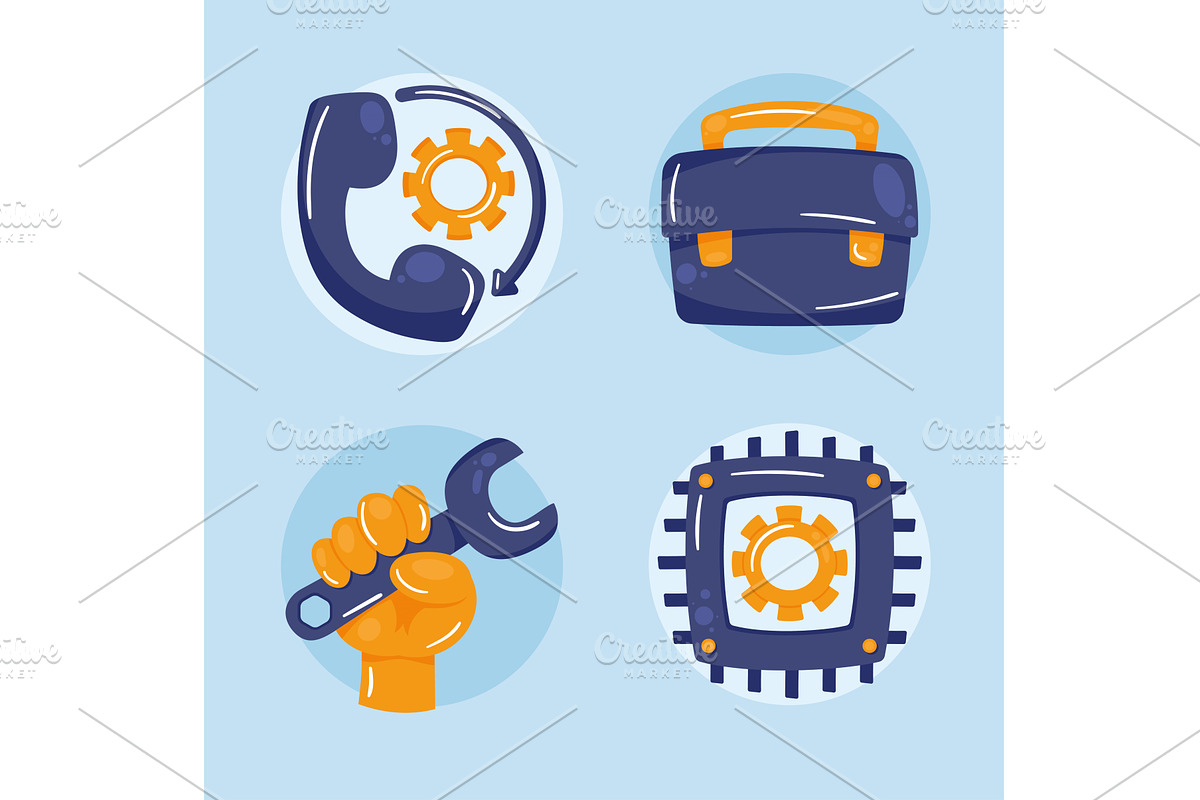 four technical service icons, an Object Illustration by studiogstock