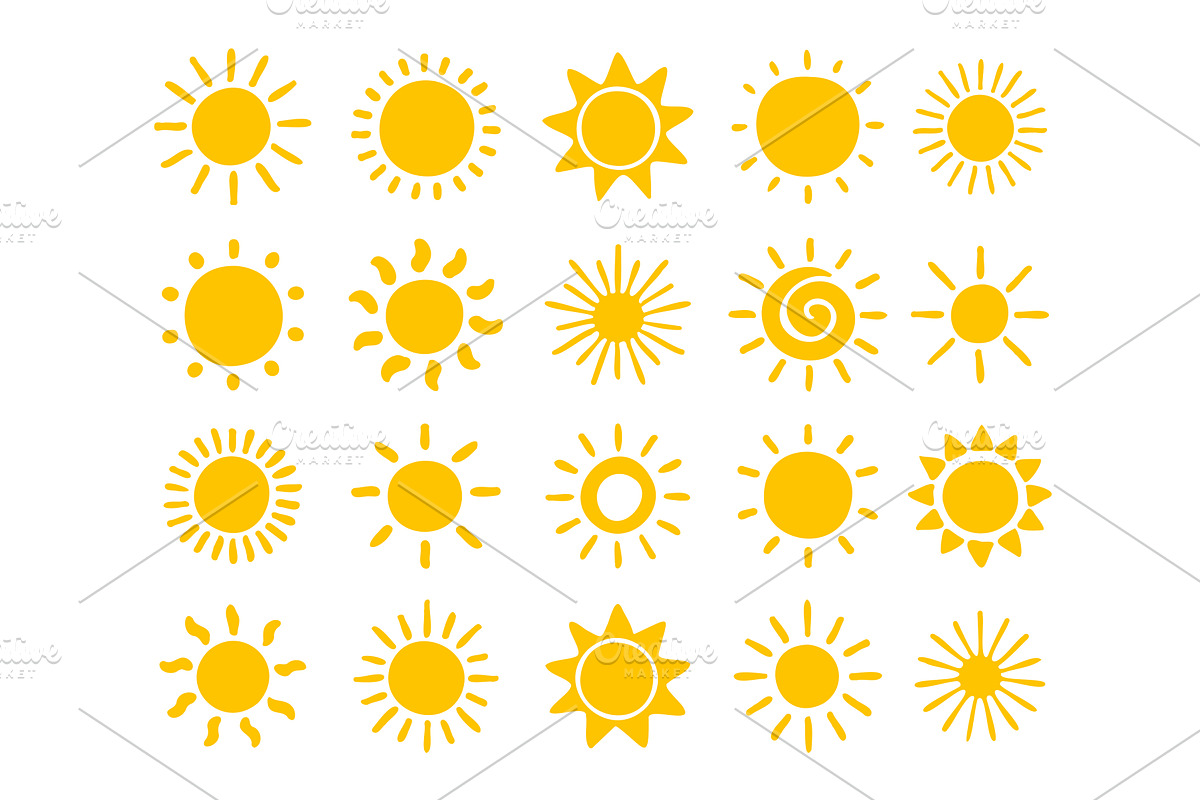 Cute sun doodle icons, an Object Illustration by Lemberg Vector