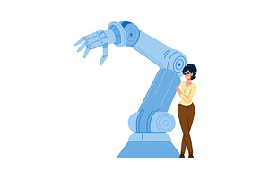 Female engineer leaning on robotic, an Illustration by pikepicture