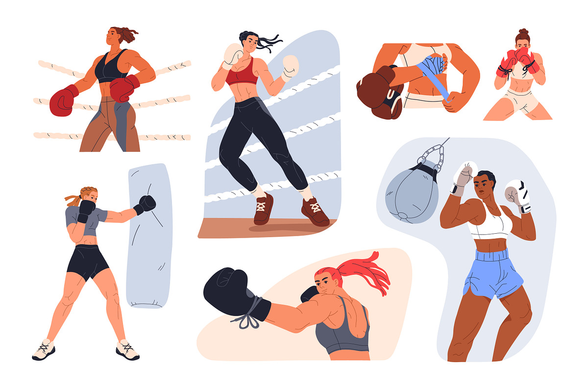 Woman boxing, female boxers set, a Sport Illustration by Good Studio (Photo 1 of 4)